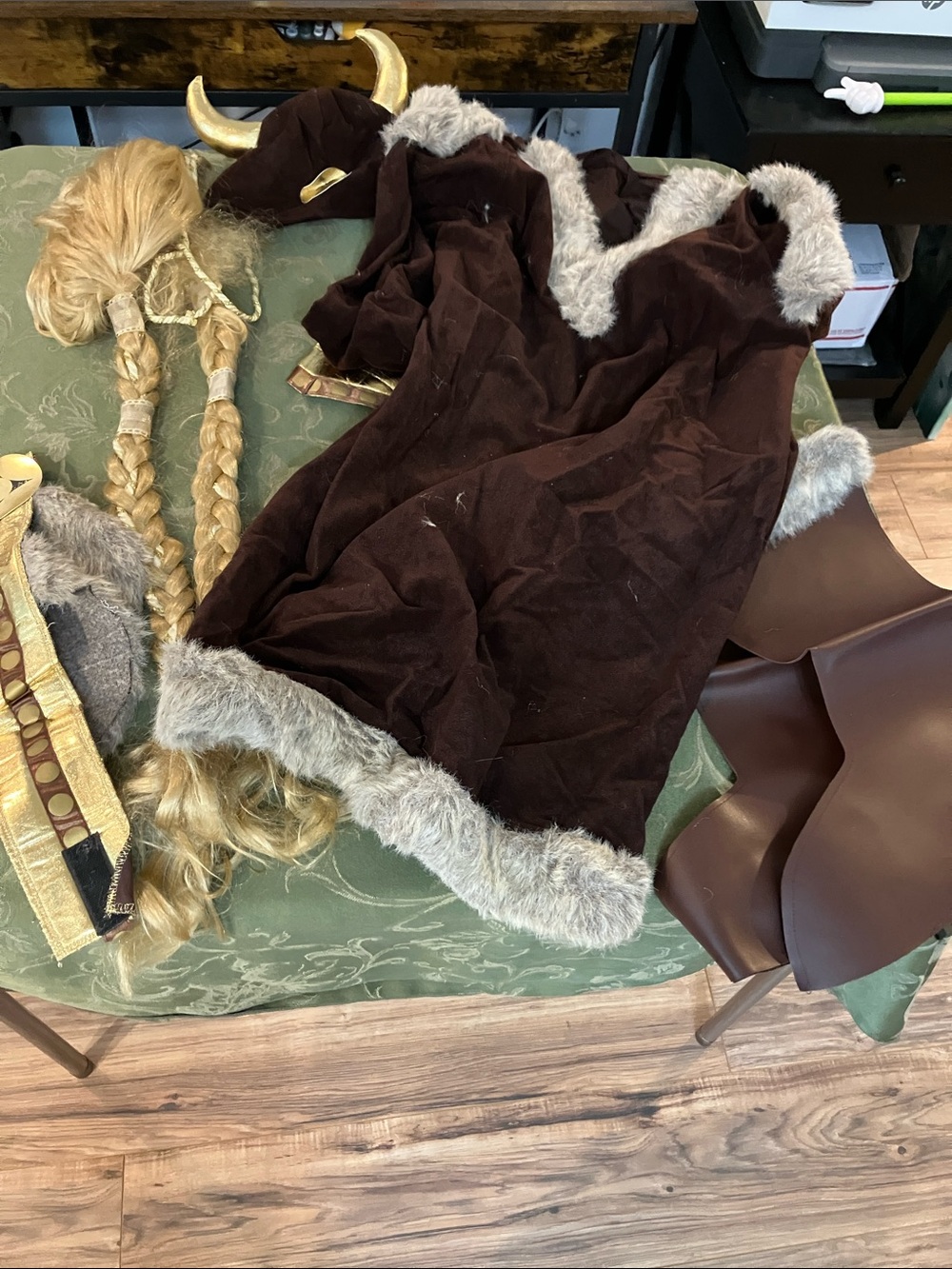 Spirit Brown Faux Fur Viking Costume Dress with Horned Headband